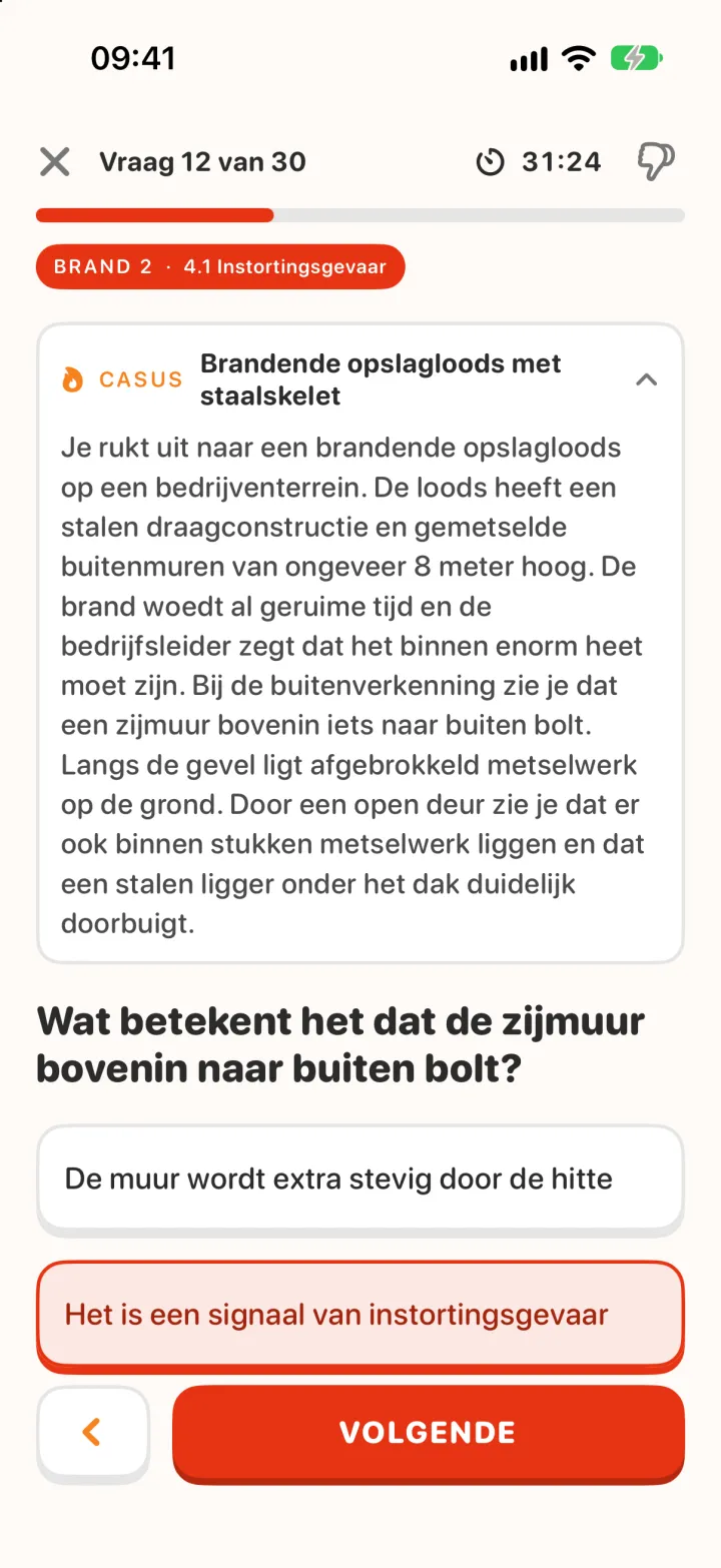 Toetssimulatie met timer, vraag 12 van 30