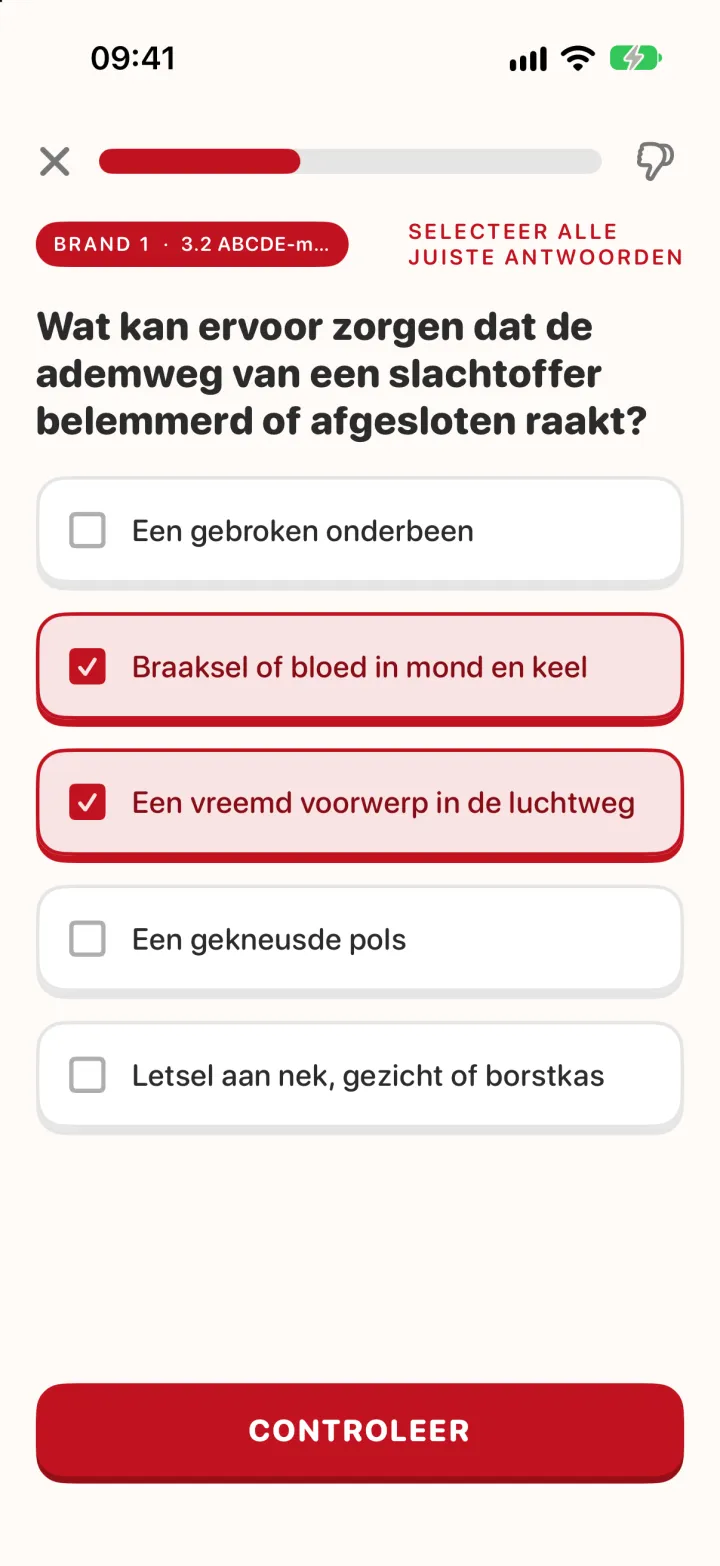Vraag met meerdere goede antwoorden over een belemmerde ademweg